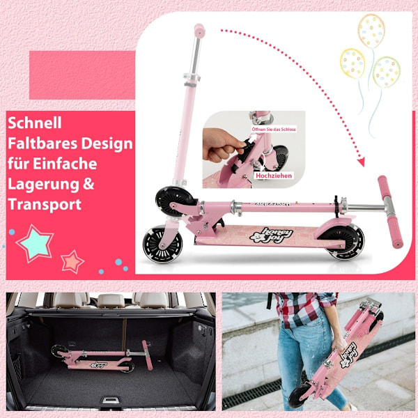 Barnsparkcykel 2-hjulig sparksparkcykel med blinkande hjul Stativ och kryssningsbarnleksak Rosa
