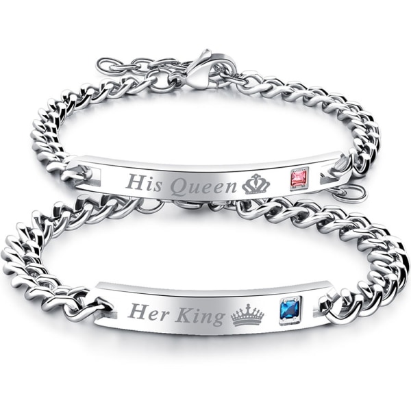 Kærligheds armbånd - Par smykker - Her King / His Queen Silver