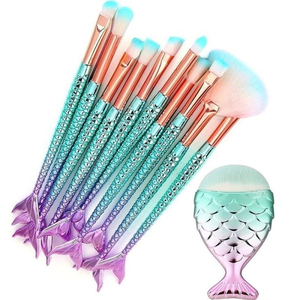 Makeup-børstesæt 11 børster - Havfrue Multicolor