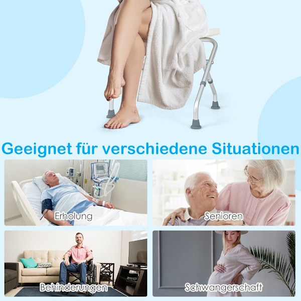 Höjdjusterbar duschpall med halkfria gummifötter, 150 kg lastkapacitet, duschbänk, vit