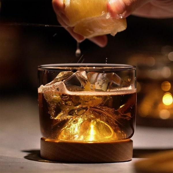 Whiskyglas med Underlag i Træ Transparent