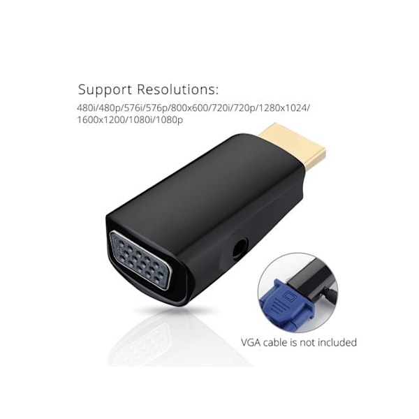 HDMI till VGA Adapter med Ljudingång - Mini Svart