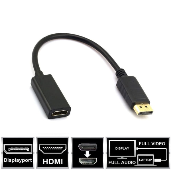 DisplayPort till HDMI - Adapter, Svart Svart