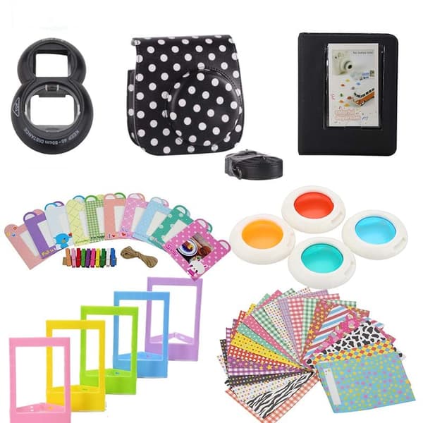 Tilbehørssæt til Fujifilm Instax Mini 8/9 - Prikket Sort Black