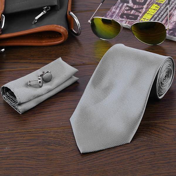Kostym Accessoarer | Slips + Näsduk + Manschettknappar - Grå multifärg one size
