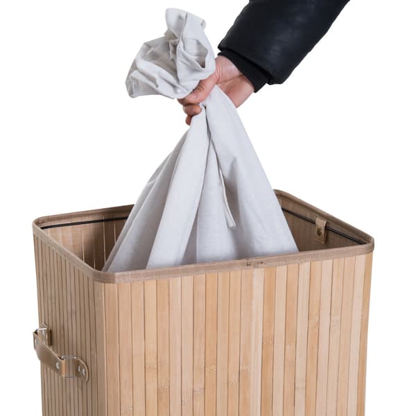 Fällbar Tvättkorg 72L Bambu Canvaspåse