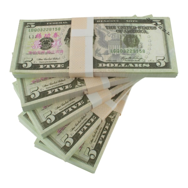 Låtsaspengar - 5 Amerikanska dollar (100 sedlar) Grön