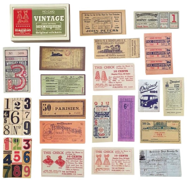 60x Klisteretiketter i Æske, Vintage - Nr. 6 Multicolor
