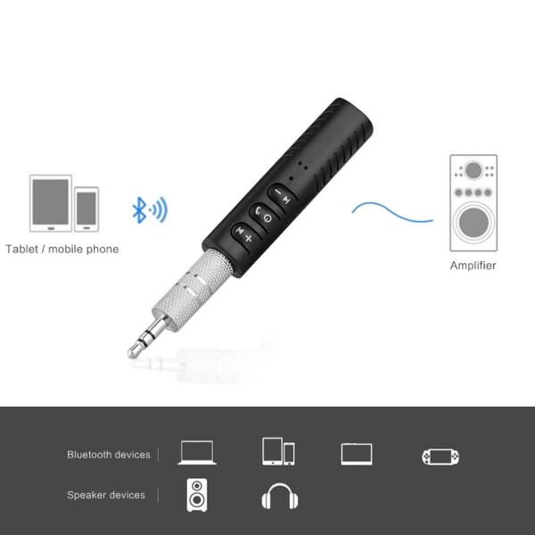 Bluetooth AUX Adapter - Inbyggd Mikrofon Svart