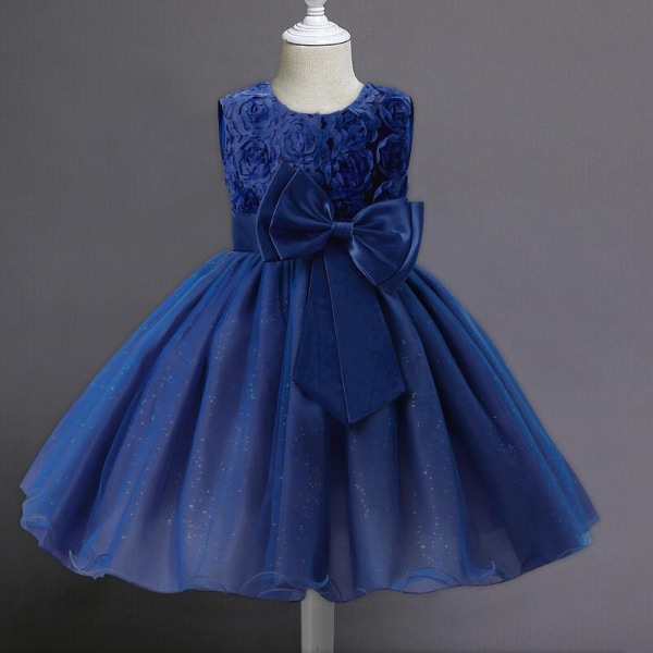 Festkjole med sløjfe og blomster - Blå (140) Blue one size