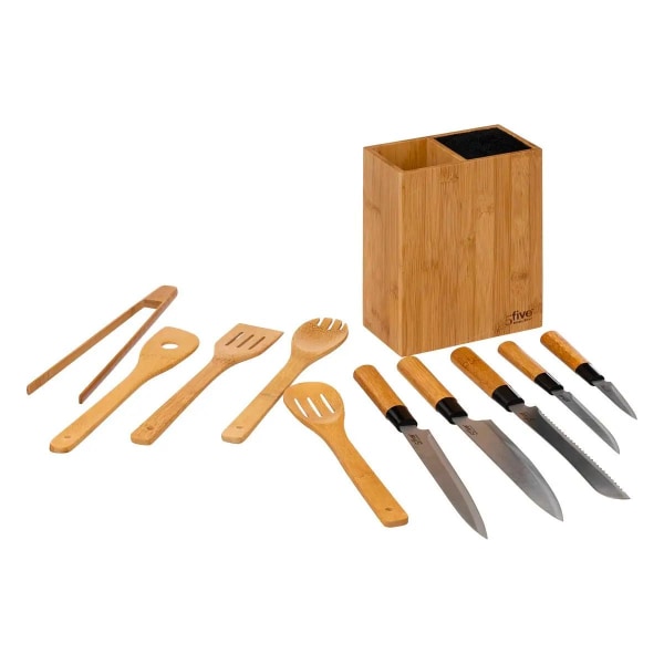 Sæt med knive og køkkenredskaber - Bambus - 11 stk Bamboo