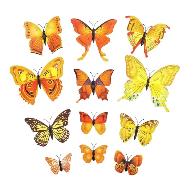12st Gula Dekorativa 3D Fjärilar i Papper för Väggar Gul
