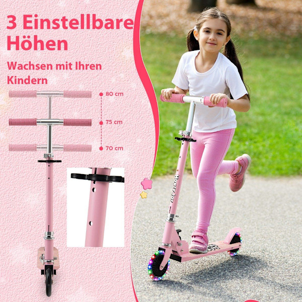 Barnsparkcykel 2-hjulig sparksparkcykel med blinkande hjul Stativ och kryssningsbarnleksak Rosa