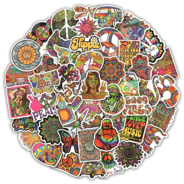 50 Stickers med Psykedeliska Motiv multifärg