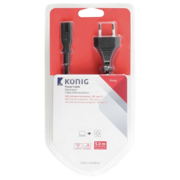 König Strømkabel C7, 5 m Black