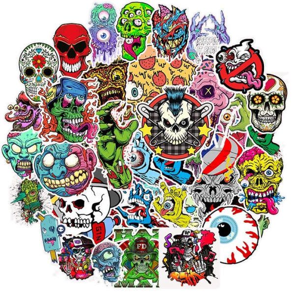 Klistermærker - horror - zombier - 50 stk Multicolor
