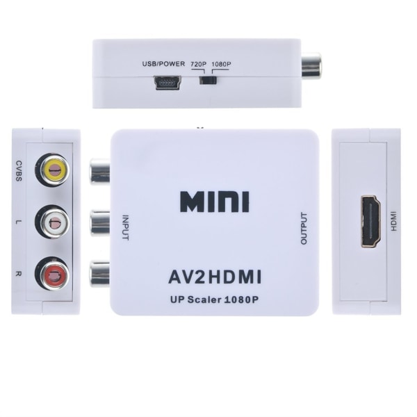 AV TILL 1080p HDMI Adapter - (3x RCA) NTSC / PAL Kompatibel Vit