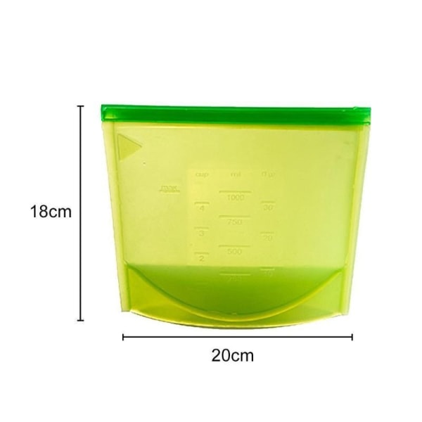Återanvändbar Ziplock-påse av silikon med mått - Grön Grön