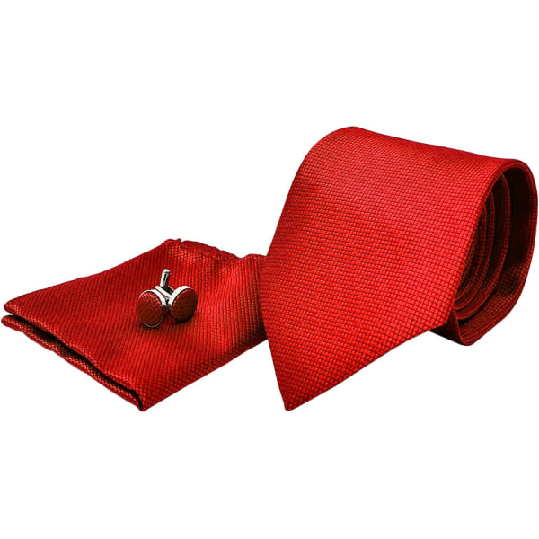 Kostym Accessoarer | Slips + Näsduk + Manschettknappar - Röd multifärg one size