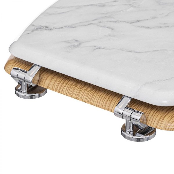 Toiletsæde - Træ og hvid marmor White