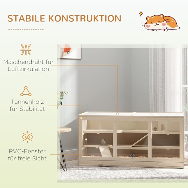 Tre-Vånings Hamsterbur i Naturträ med Trappor