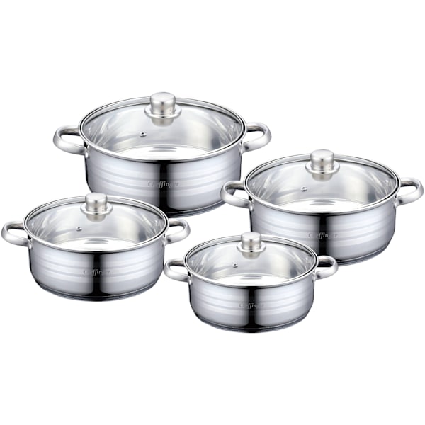 Sæt med gryder - 8 dele - rustfrit stål Silver