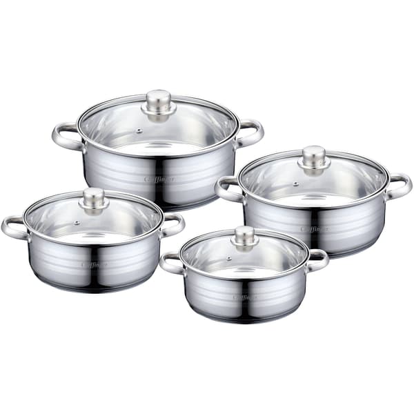 Set med Grytor - 8 Delar - Rostfritt Stål Silver