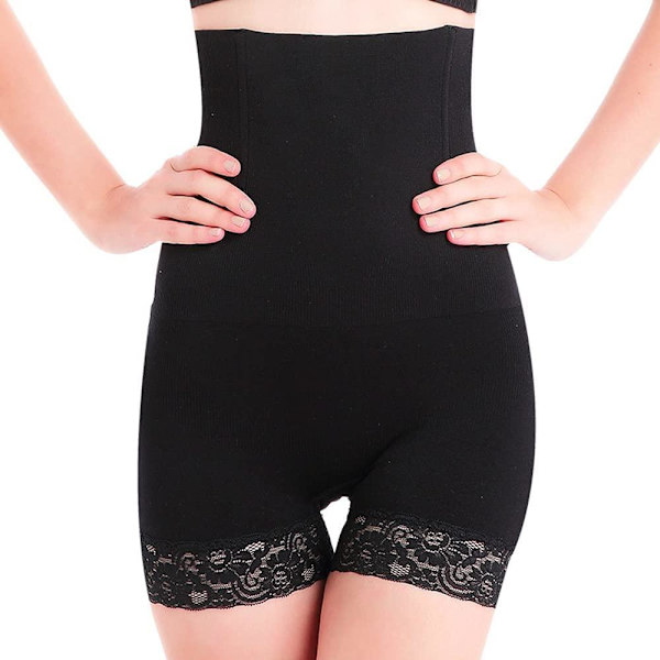 Shapewear Shorts, Hög Midja, Spets - Svart - XL/XXL Svart