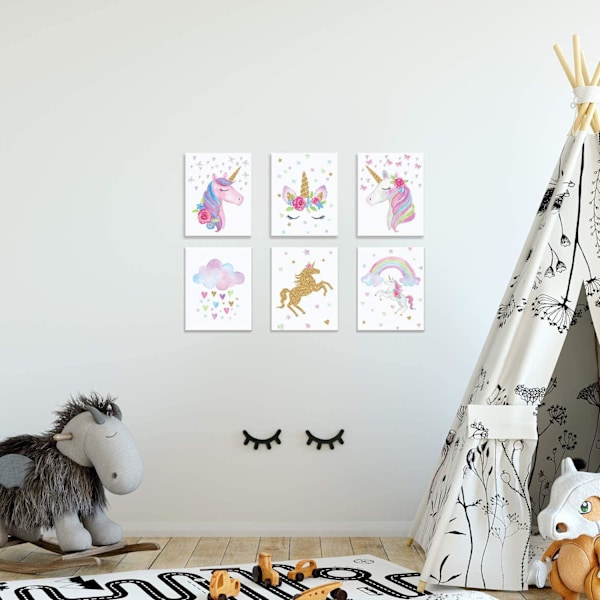 6x Canvasposters - Enhörning multifärg