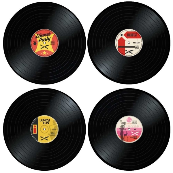 4x Dækkeservietter - Vinylplader Multicolor