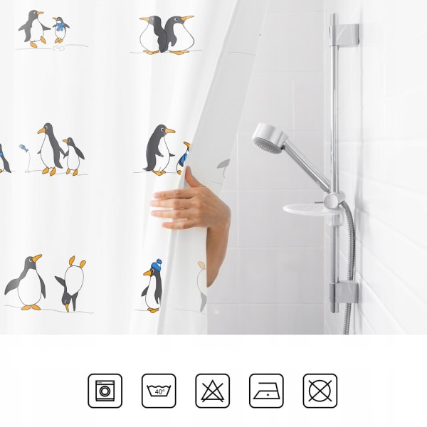 Duschdraperi med Pingviner - 180 x 180 cm Vit