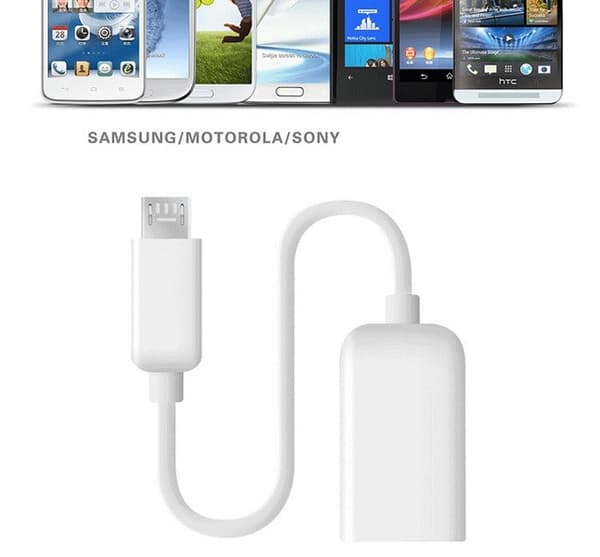 USB til Micro USB Kabel - Innebygd OTG Adapter - Hvid White