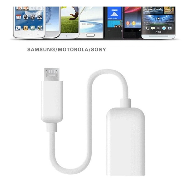 USB till Micro USB Kabel - Inbyggd OTG Adapter - Vit Vit