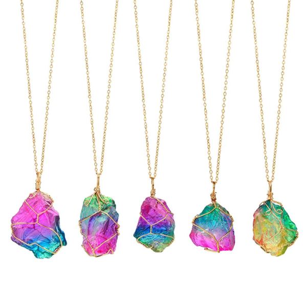 Kristallhalsband - Regnbåge med handgjorda Gulddetaljer Multifärg