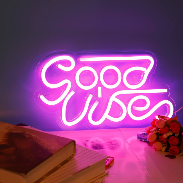 LED væglampe / neonskilt - "Good Vibes" Pink