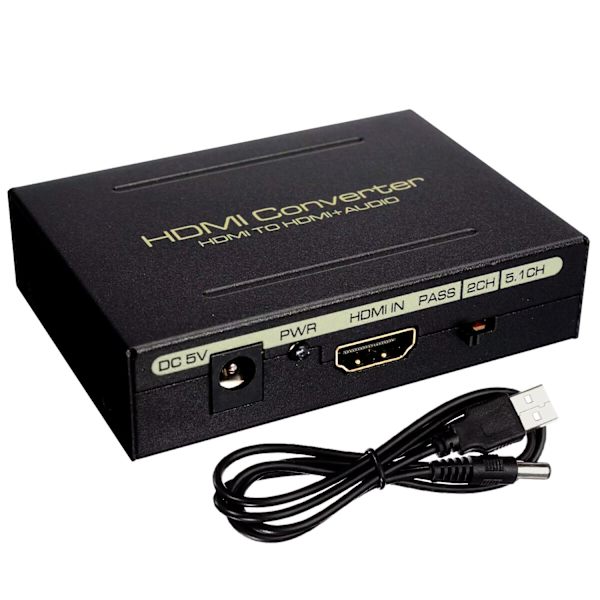 Ljuddelare, HDMI till HDMI + SPDIF + RCA - USB Svart