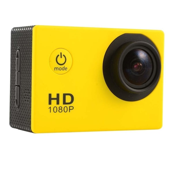 Sports Cam Full HD 1080p/720p - Med tillbehör Gul