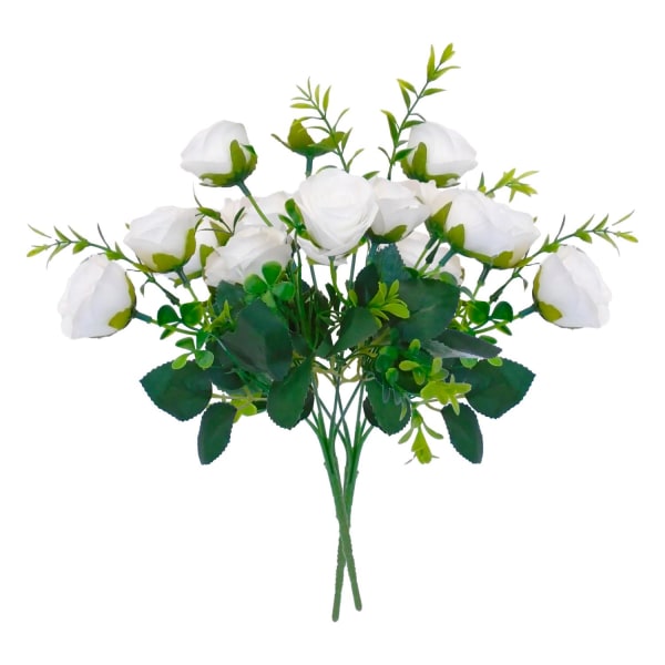 2 stk. Blomsterbuketter i plast, Roser - Hvid White