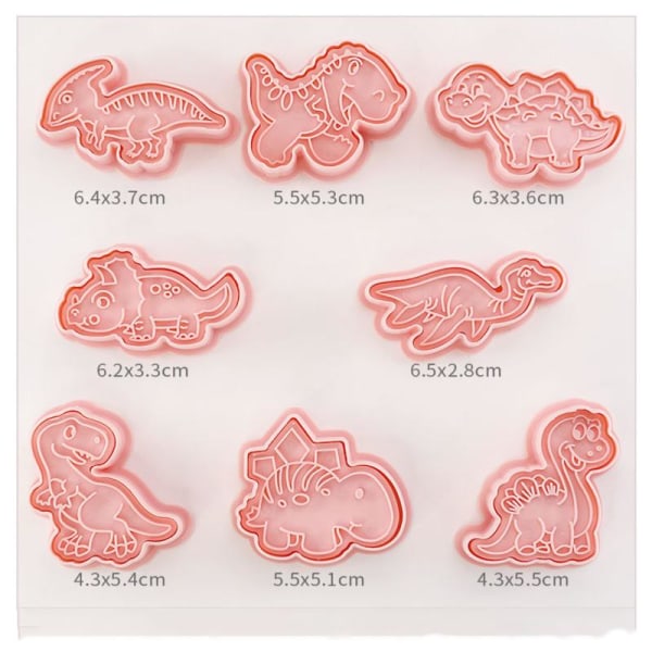 Pieni kakku muotoja muovista - dinosaurukset - 8 kpl Pink