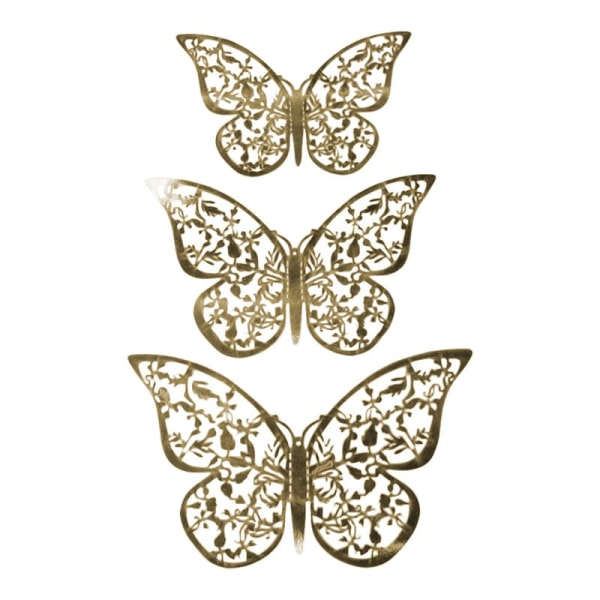 12 3D-sommerfugle i metal - Vægdekoration - Guldblad Gold
