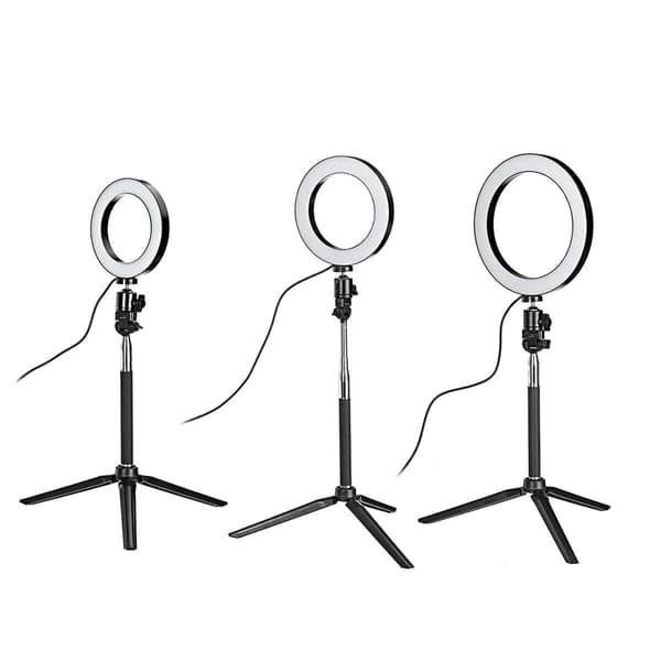 Selfie lampe / Ring light (20 cm) og stativ Black