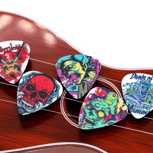 Plekter med dødningehoved i 10-pack - Guitar tilbehør Multicolor