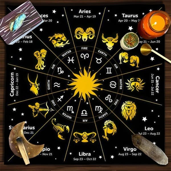 Duk för Tarotkort - Stjärntecken - 80 x 80 cm multifärg