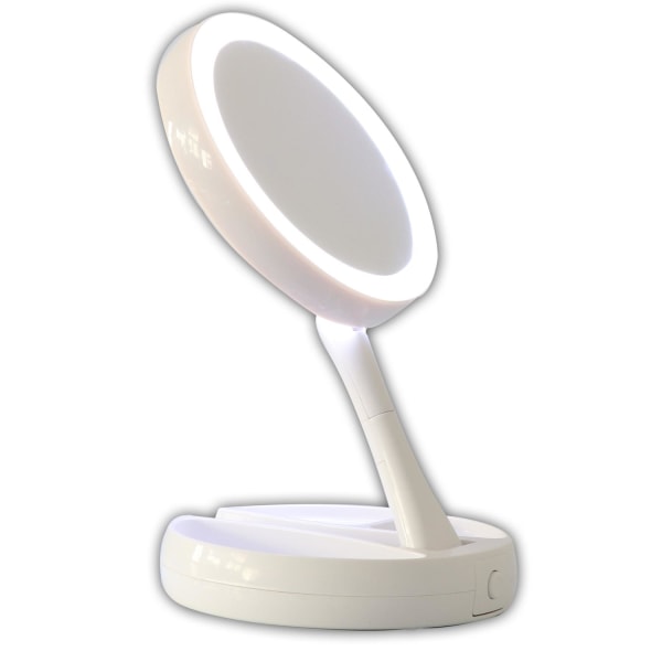 Vikbar Sminkspegel med LED-lampor Vit