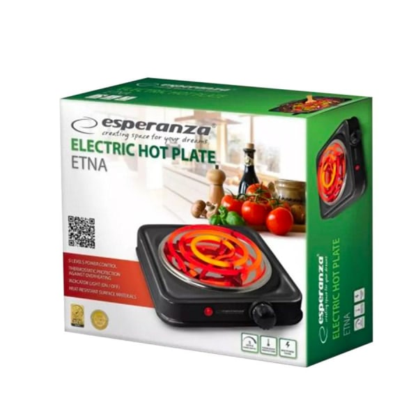 Esperanza - Elektrisk kogeplade - 1000 W - Sort Black