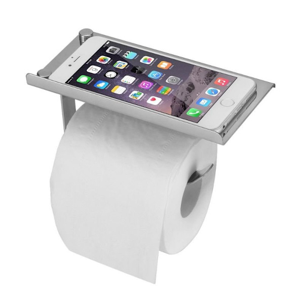 Toiletpapirholder med mobilhylde Silver