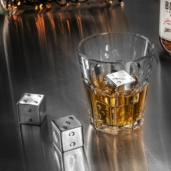 4x whiskysten i rustfrit stål - terninger Silver
