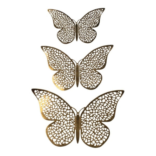 12st 3D Fjärilar i Metall, Väggdekoration - Guldnät Guld