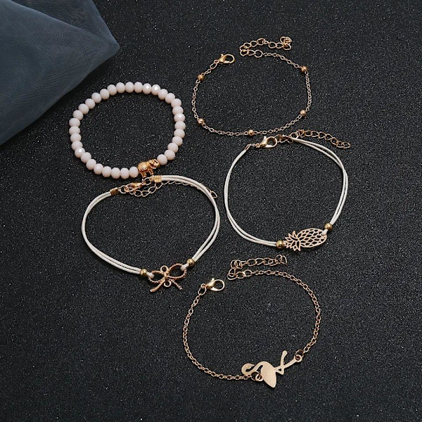 5 stk tynde armbånd - guldfarvet Pink