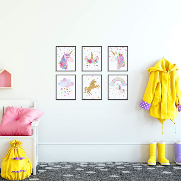 6x Canvasposters - Enhörning multifärg